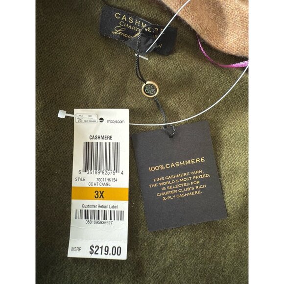 NWT Charter Club Luxury Woman Cashmere Color Block Long Sleeve Cardigan Sz 3X - Picture 9 of 11